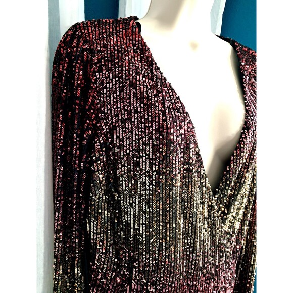 NWT Premier Amour Sequin Wrap Party Dress Cocktail Size 10 Red, Cranberry Gold - Picture 3 of 11